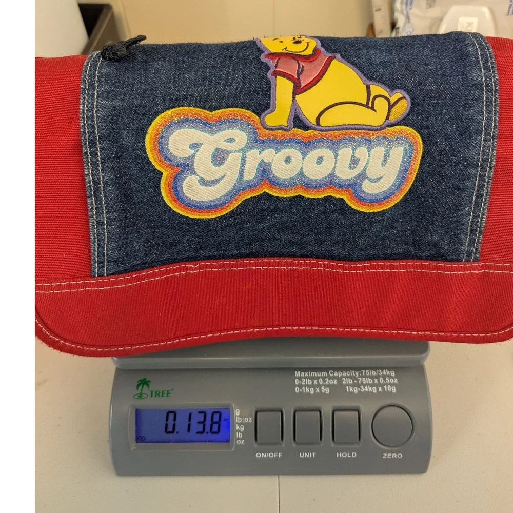 Y2K Disney Winnie the Pooh Messenger Bag Red Denim Groovy Rainbow OS 90's 2000s